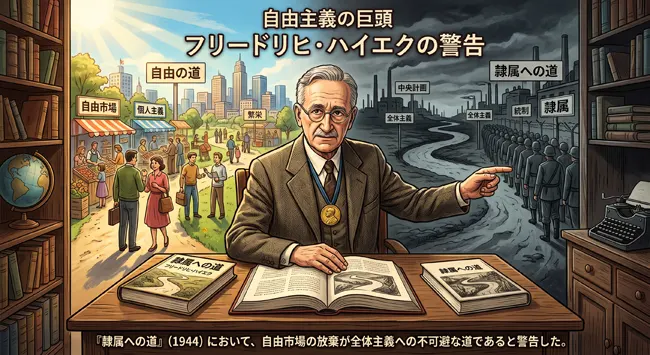 ノーベル経済学賞を受賞した自由主義の巨頭、フリードリヒ・ハイエクは、その著書『隷属への道』において警告を鳴らした。